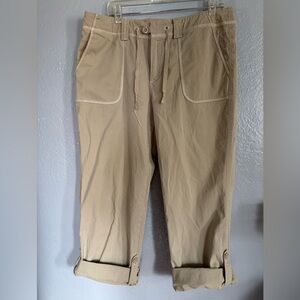 Eddie Bauer Pants Womens Size 14 Khaki Cropped‎ Cargo Pockets Tie Waist Gorpcore